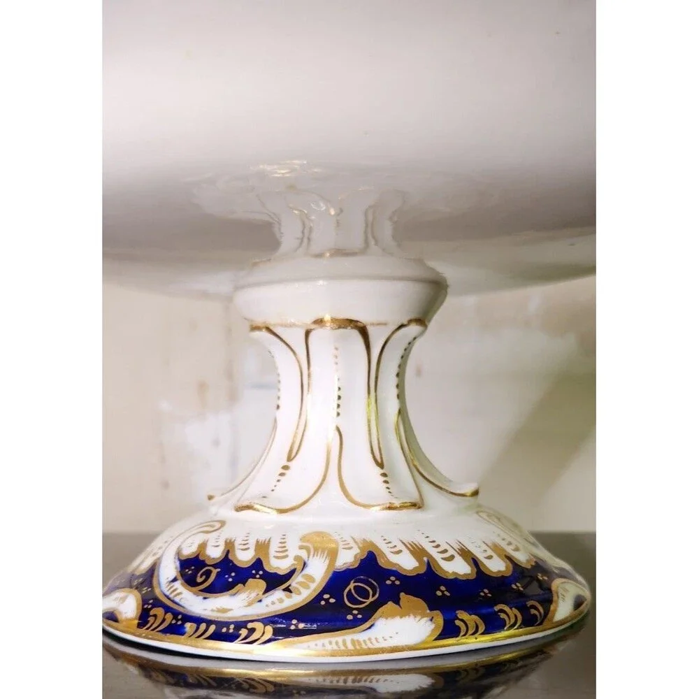 Antique Coalport Hand Painted Game Bird Compote Floral Cobalt Gold Tazza Comport